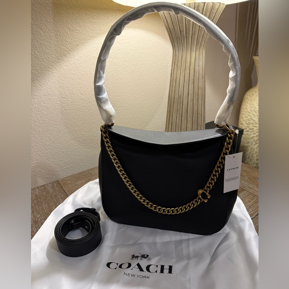 Coach Black Shoulder Bag with Gold Chain!
